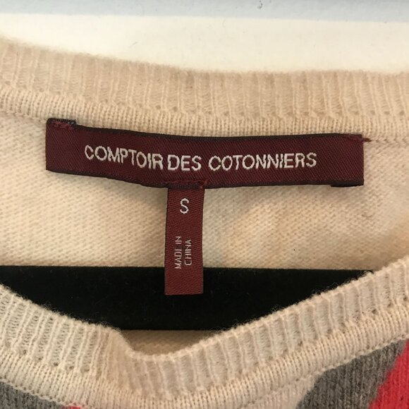 Comptoir Des Cotonniers Wool Blend Geometric Print Sweater Size S Beige & Red - Picture 3 of 7